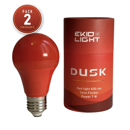 Detalle del pack de 2 unidades de bombillas rojas Dusk de Ekio Light